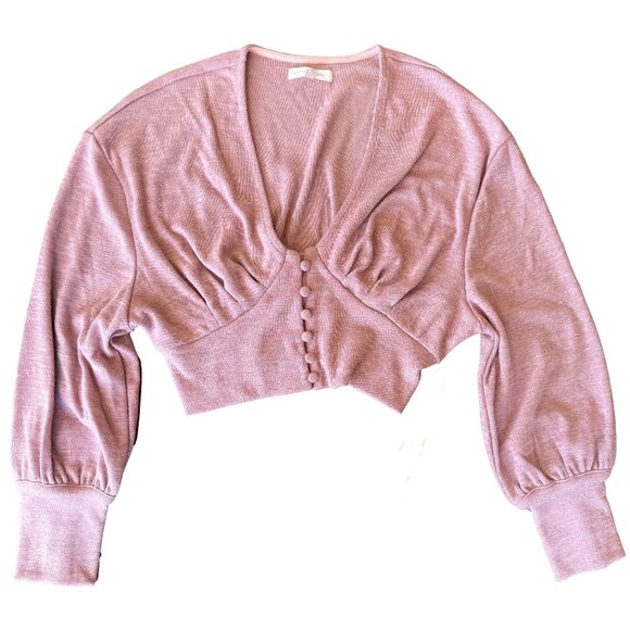 NWT Backyard Roses Mauve Cropped Sweater V-Neck Button Front Size XS - Picture 5 of 9